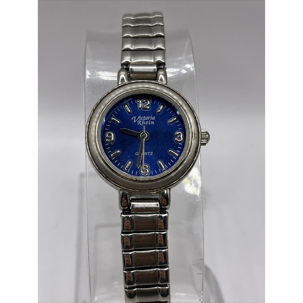 Victoria Rhein‎ Women's Quartz Watch Blue Dial Silver Stretch Band- New Battery